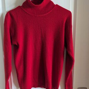 Linda Allard Ellen Tracy Red pure Wool sweater turtleneck S Small